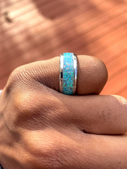 Stainless Steel Opal Inlay ring